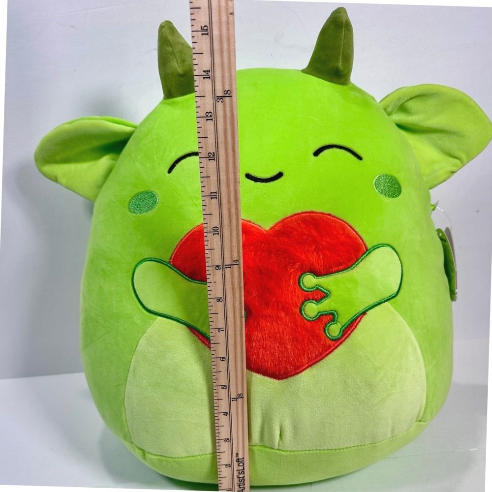Rare Squishmallow Fitzy Goblin 16" Valentines 2025 NWT Green Fuzzy Heart Plush - Picture 4 of 9